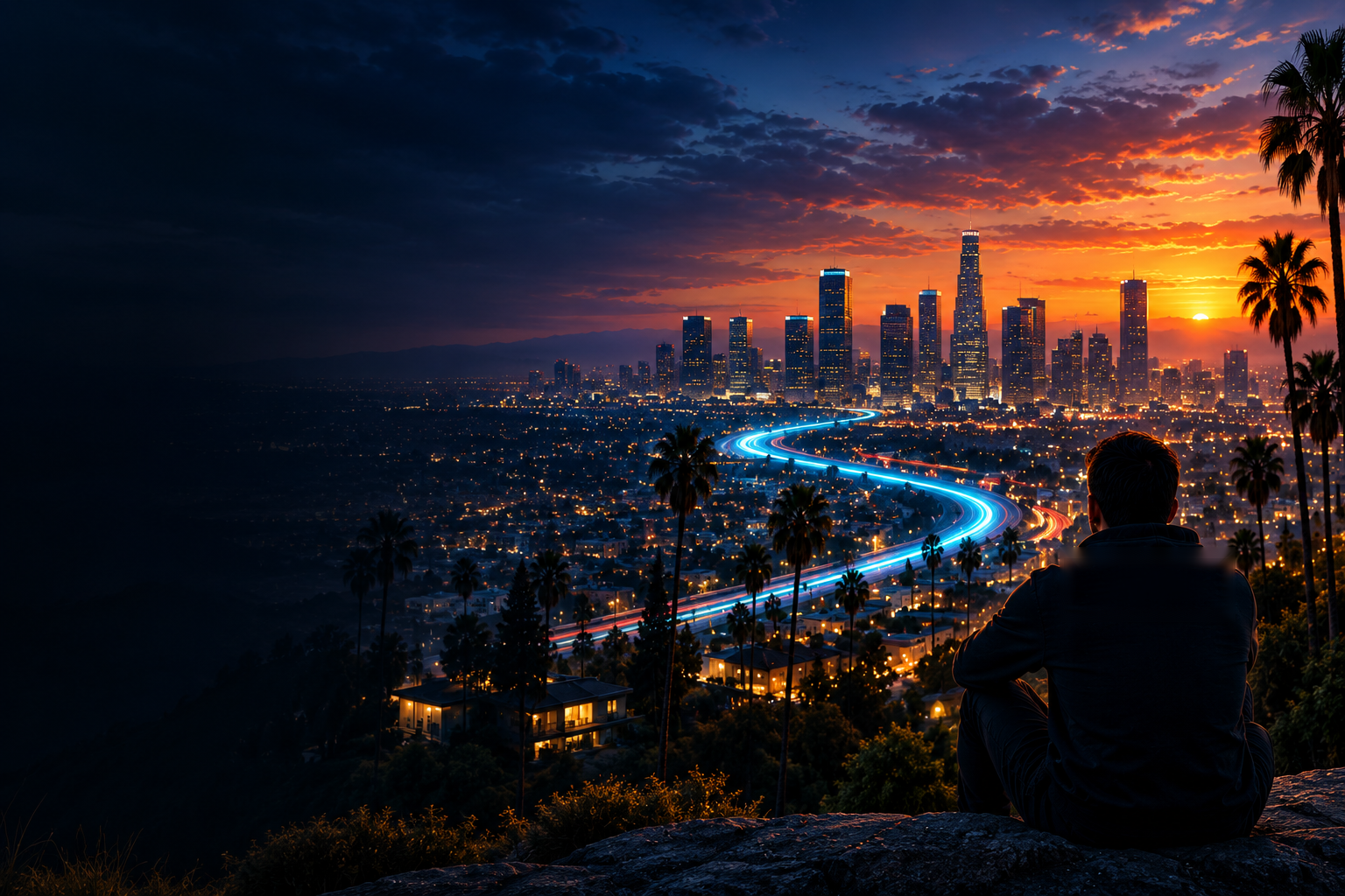 Cinematic city skyline and glowing road representing a business moving forward